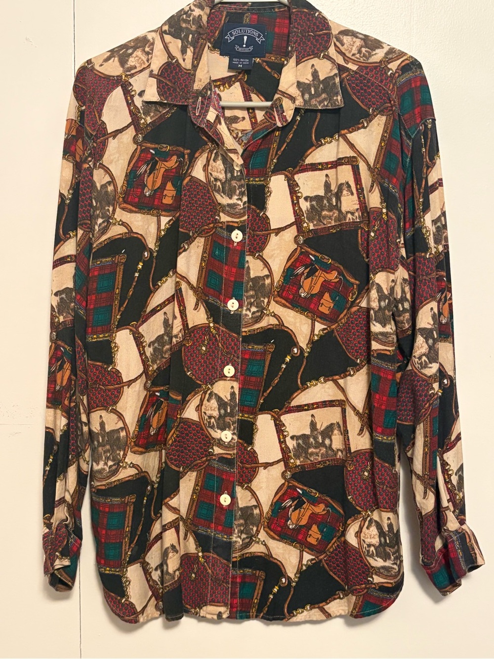 Vintage Casual Printed Button-Down Shirt - Black/Cream/Tartan